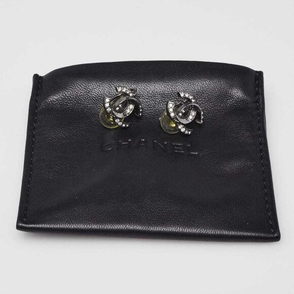 Chanel Ruthenium Metal Crystal CC Clip On Earrings - Picture 1 of 5